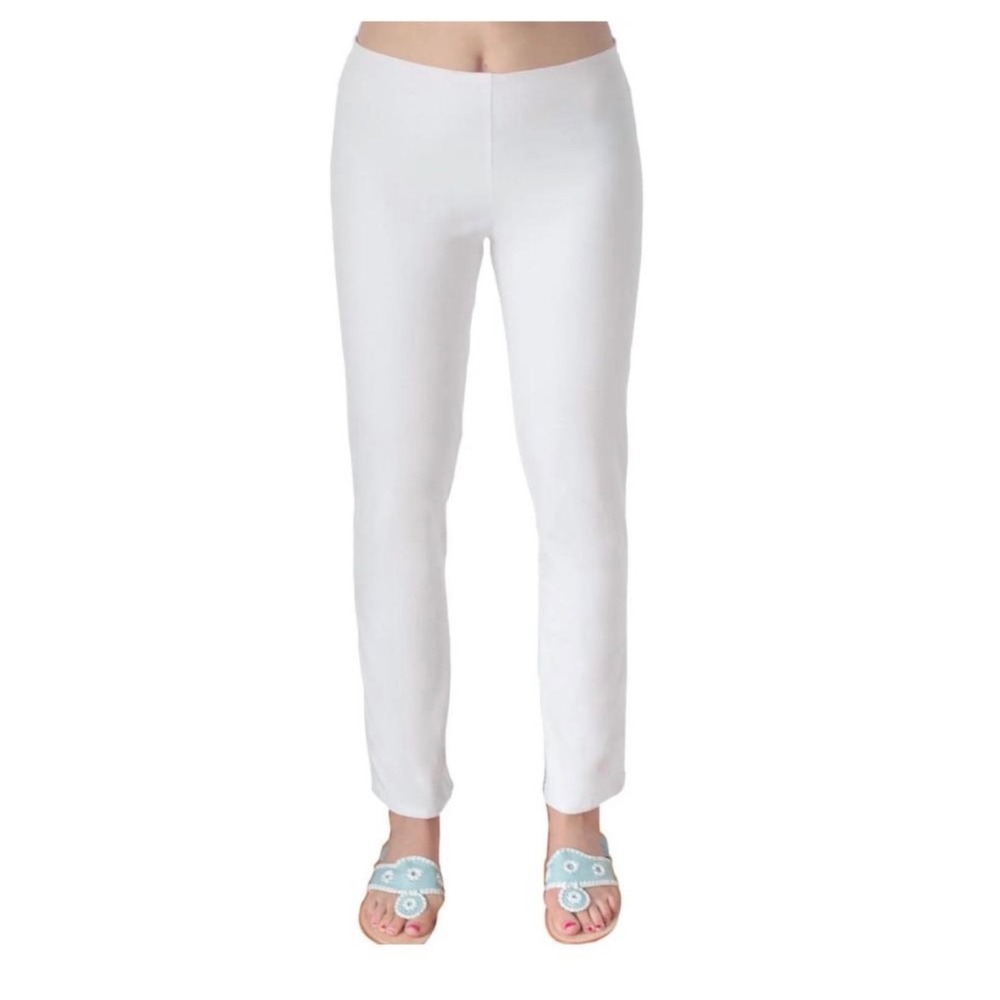 Gretchen Scott Pull On Pants Womens Large White Good Elastic Waist Side Slit